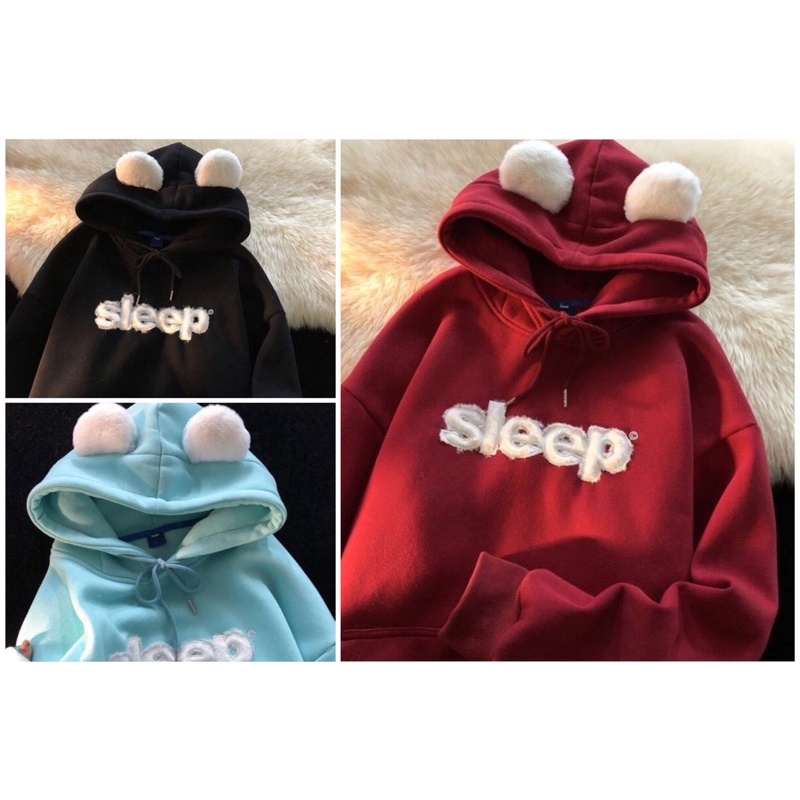[Big sale] Áo Hoodie Tai Gấu Sleep Dễ Thương Phong Cách Vintager
