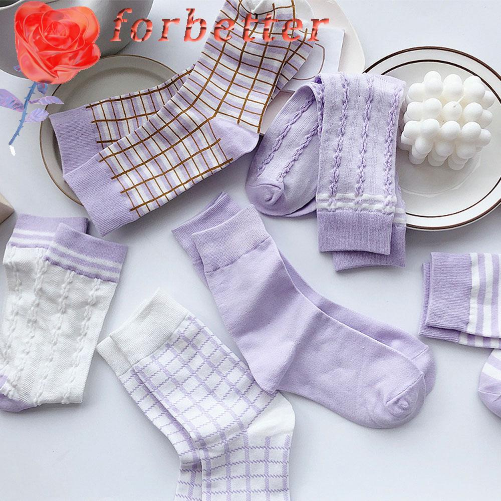 Vớ cotton cổ cao họa tiết ca rô / kẻ sọc phong cách vintage đơn giản dành cho nữ