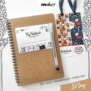 Set SỔ TAY A5 giấy chấm bi kèm bút, bookmark, nhãn ghi tên