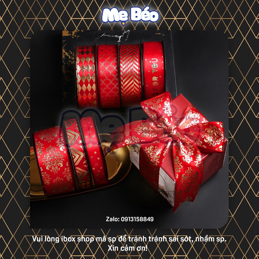 Ruy băng chữ & họa tiết bản kim tuyến vàng 2.5cm/4cm đẹp chất lượng tốt