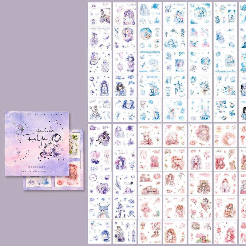 Hộp sticker 100 tấm nhiều hình khác nhau siêu rẻ.1000 miếng dán sticker 2D trang trí cô gái dễ thương, cổ trang, vintage