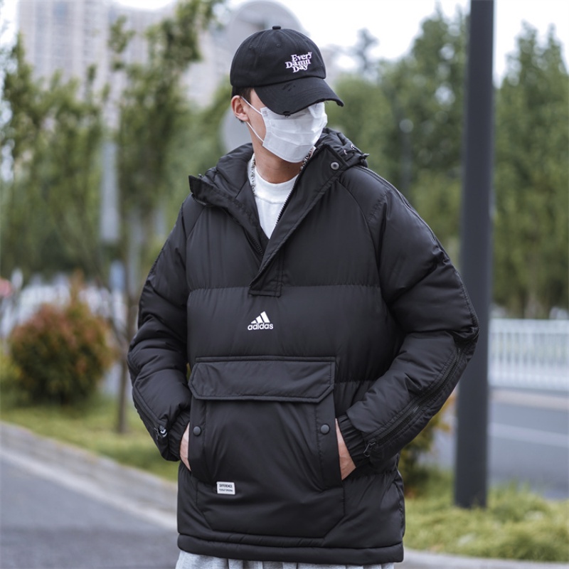 Áo Khoác Phao Adidas Có Nón Phối Khóa Kéo Cá Tính Cho Nam Nữ 100%
