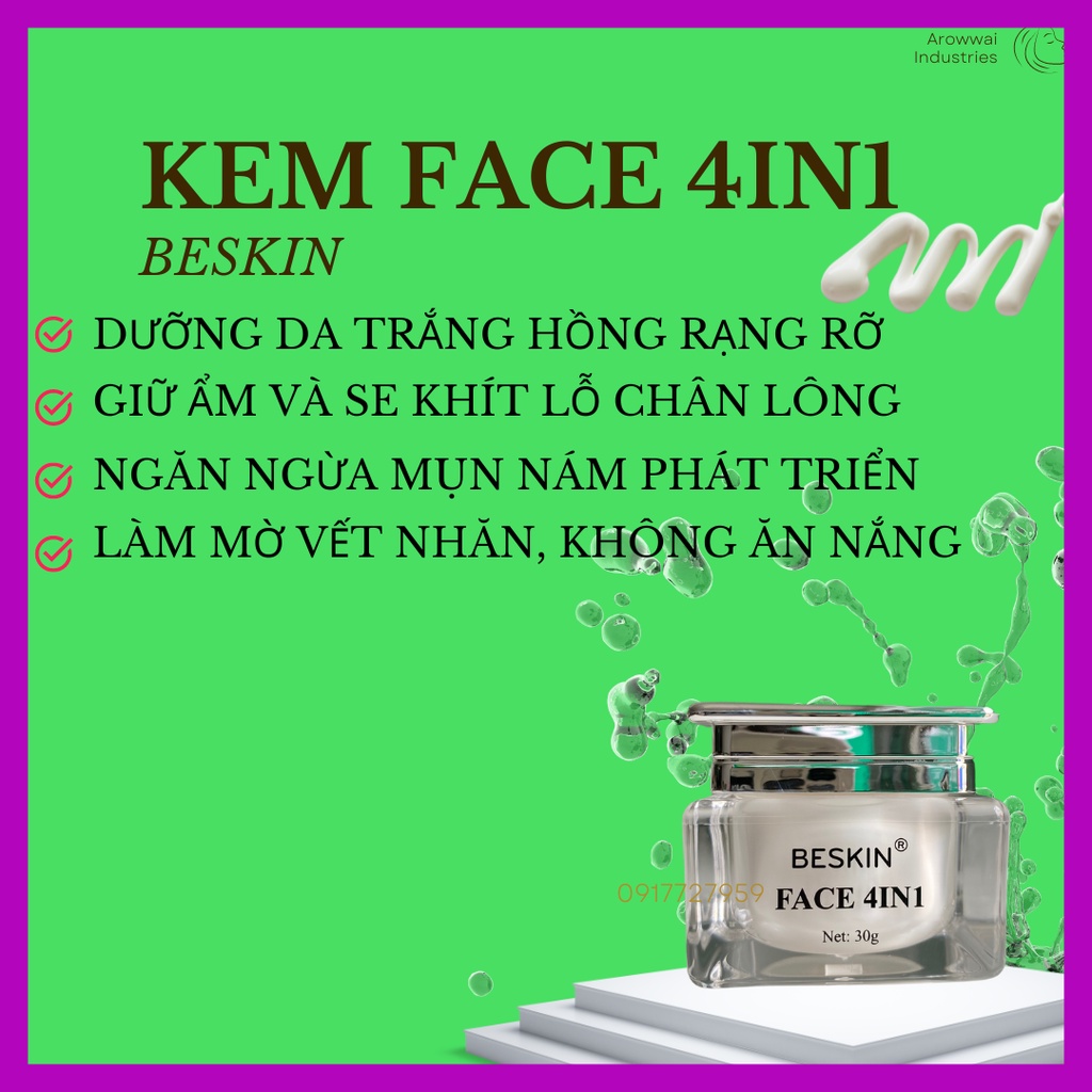 Kem Dưỡng Trắng Da Mặt 4IN1 BESKIN
