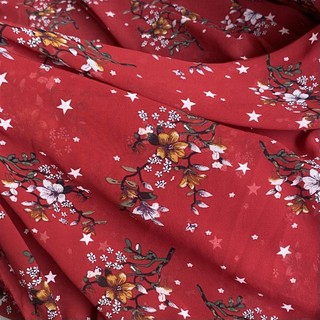Vải voan chiffon đỏ hoa khổ 1m5 - mỏng, nhẹ, co giãn - may áo dài, đầm, váy, áo kiểu cần lót