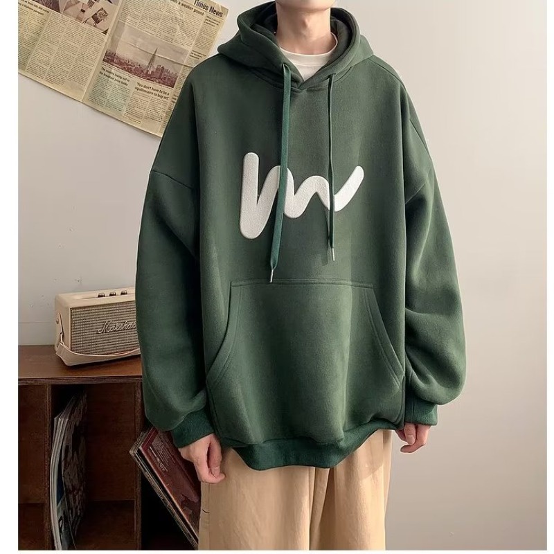 Áo Hoodie Xanh Lá Dáng Rộng Tay Dài In Chữ Sáng Tạo Thời Trang Mùa Thu Cho Học Sinh Nam Và Nữ