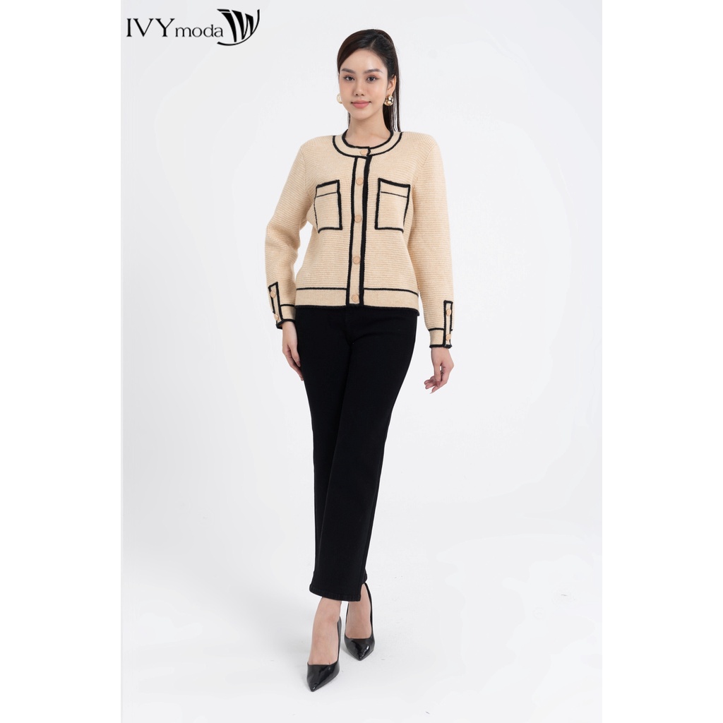 Áo khoác len nữ phối viền màu IVY moda MS 77M7794