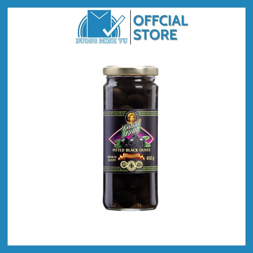 Trái Ô liu đen không hạt Latino Bella Pitted Black Olives 450g