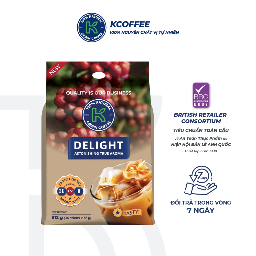 Combo 3 túi cà phê sữa hòa tan K Delight 3in1 612g/túi 36 gói thương hiệu K Coffee