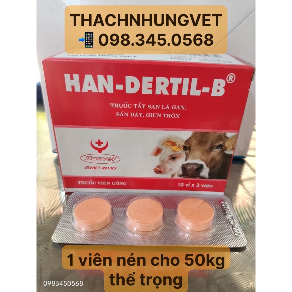 Dùng cho Trâu Bò Dê Cừu Heo Han DERTIL B viên nén, 1 viên dùng 50Kg, 1 hộp 30 viên Han-Dertl-B