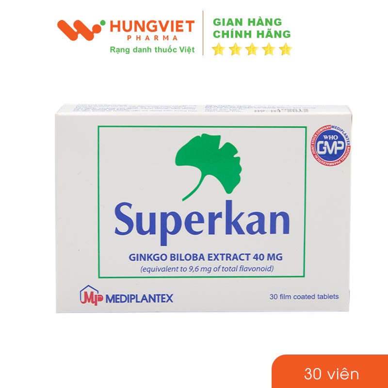 Bổ não Superkan – Tăng tuần hoàn não, giảm hoa mắt, chóng mặt, đau đầu HungViet Pharma 30 viên