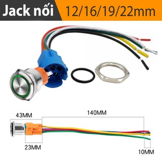 Jack nối công tắc nhấn Led, Loại 5 dây, Có dây nối đèn LED, Công tắc 12/16/19/22mm