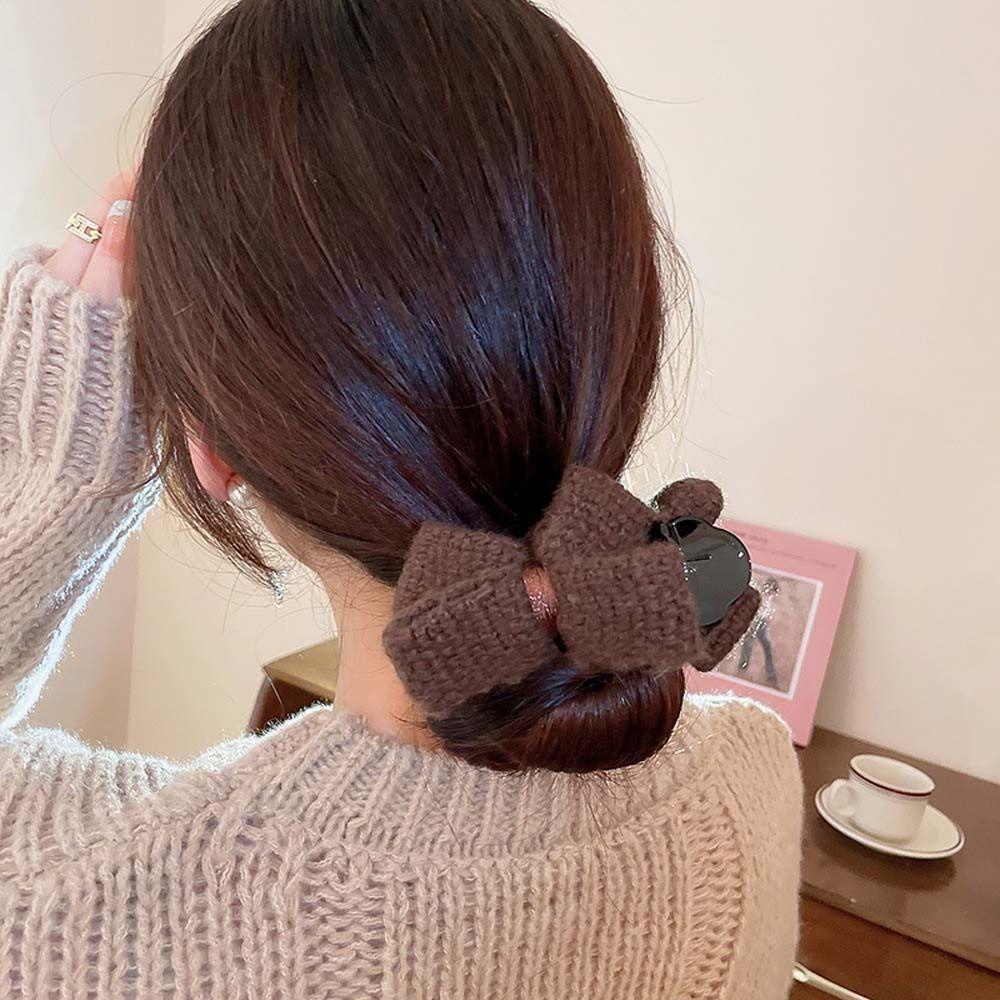 Kẹp Tóc Nơ Hai Mặt Bằng Len Dệt Kim Thời Trang Mùa Đông Hàn Quốc