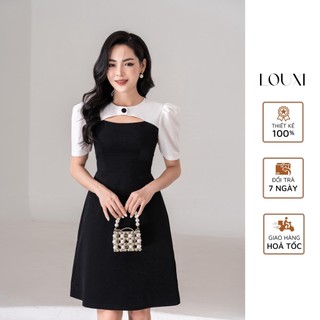 LOUXI I Đầm đen lụa đính nút bọc công sở, đi tiệc Calla Dress