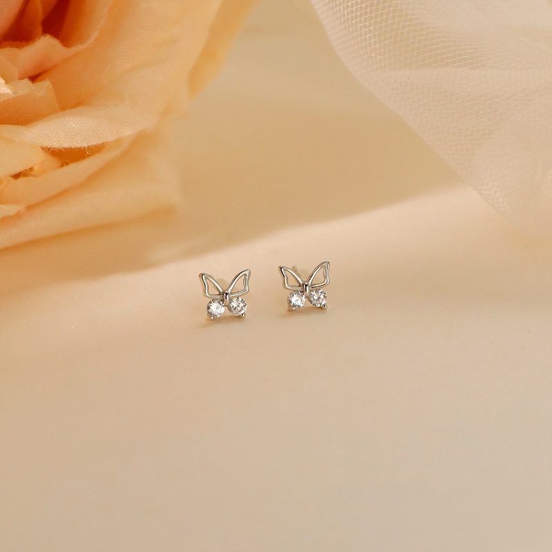 Bông Tai Mạ Bạc 925 Hình Bướm Đính Đá Zircon Đơn Giản Thời Trang Phong Cách Hàn Quốc Cho Nữ