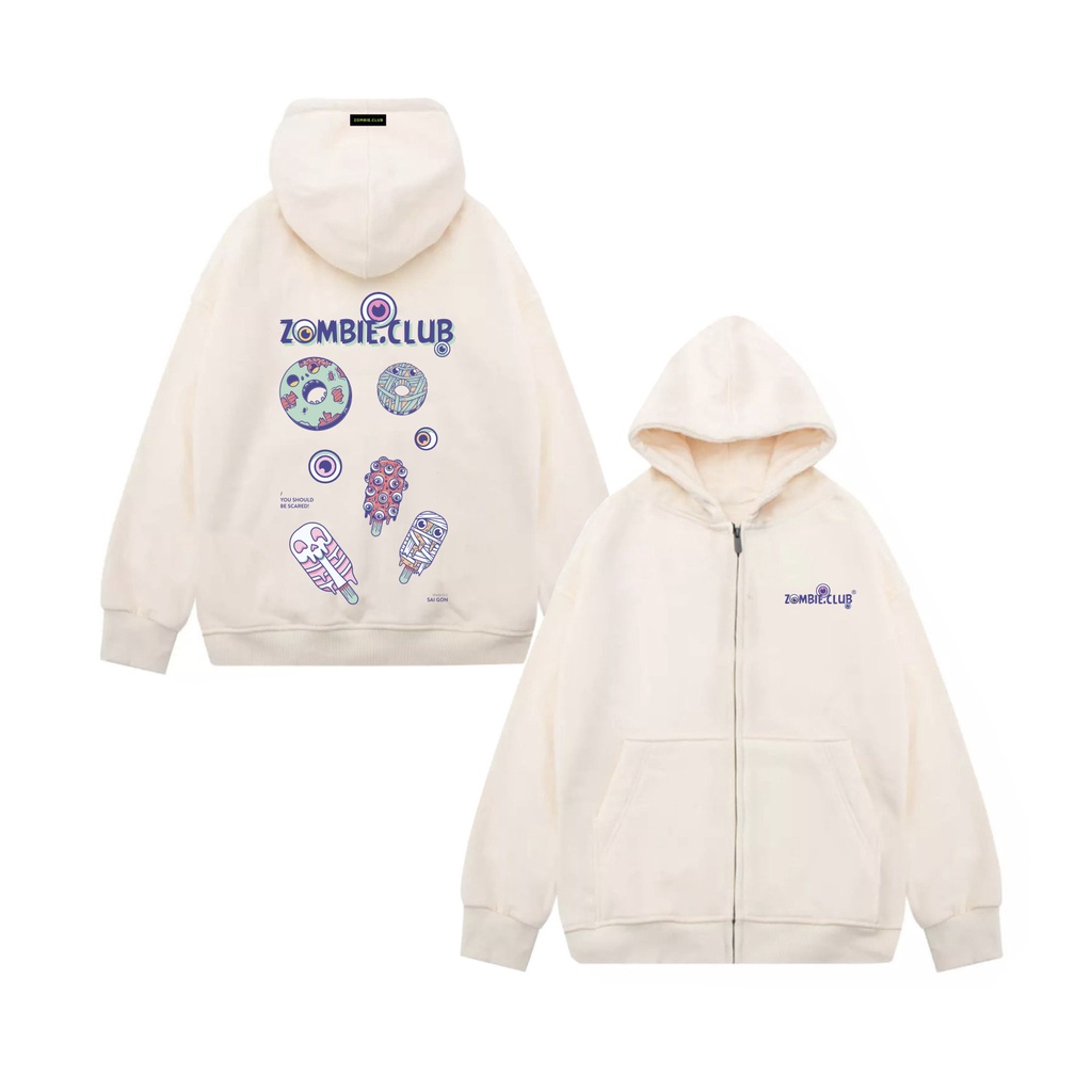 Áo Hoddie Zip Zombie Club, CREAM & DONUT SS2 Unisex Chính Hãng
