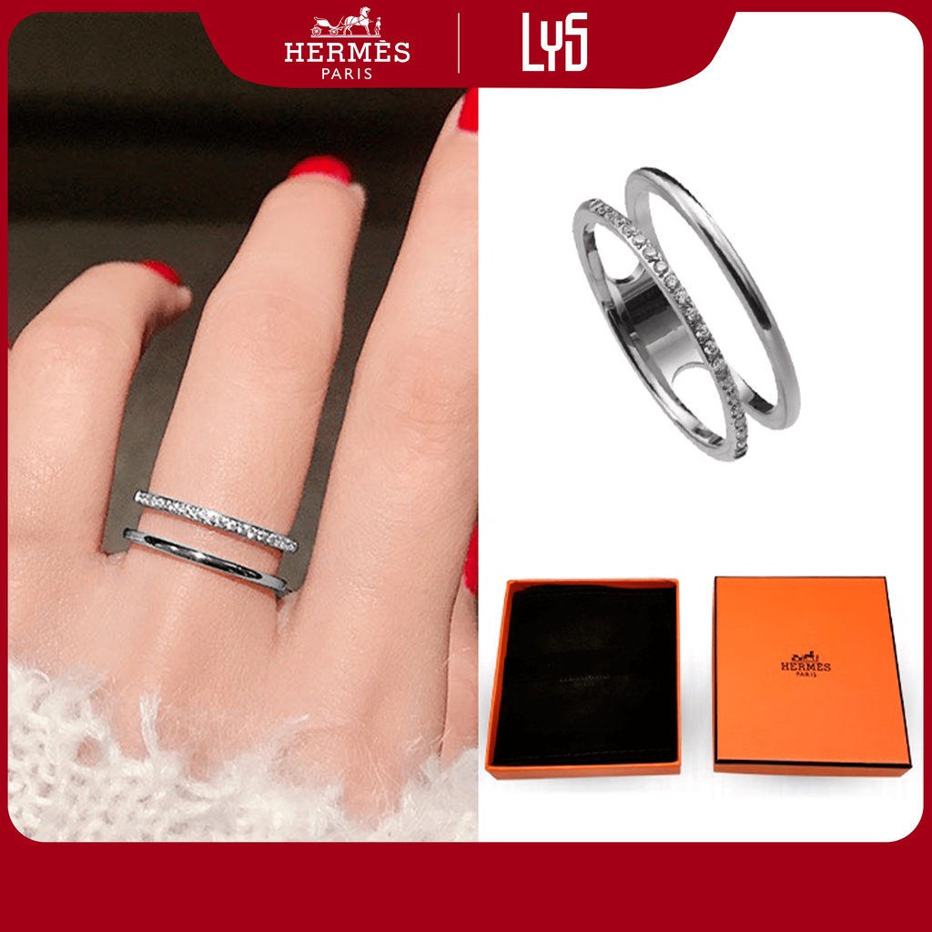 Nhẫn Hermes Elsa Crystal Dual Rose Gold Ring Full Box