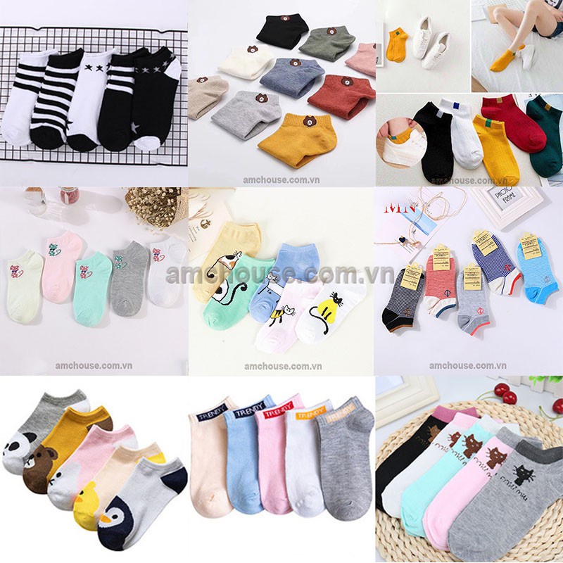 Combo 10 đôi tất, vớ thun cotton nhiều mẫu