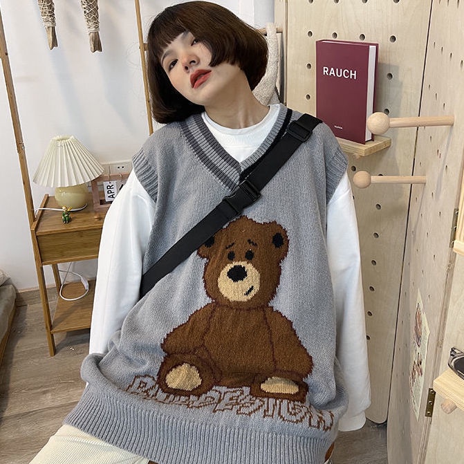 Áo Len Không Tay Cổ Chữ V Thiết Kế Mới Thời Trang Mùa Thu Đông Theo Phong Cách Nhật Bản Cho Nữ