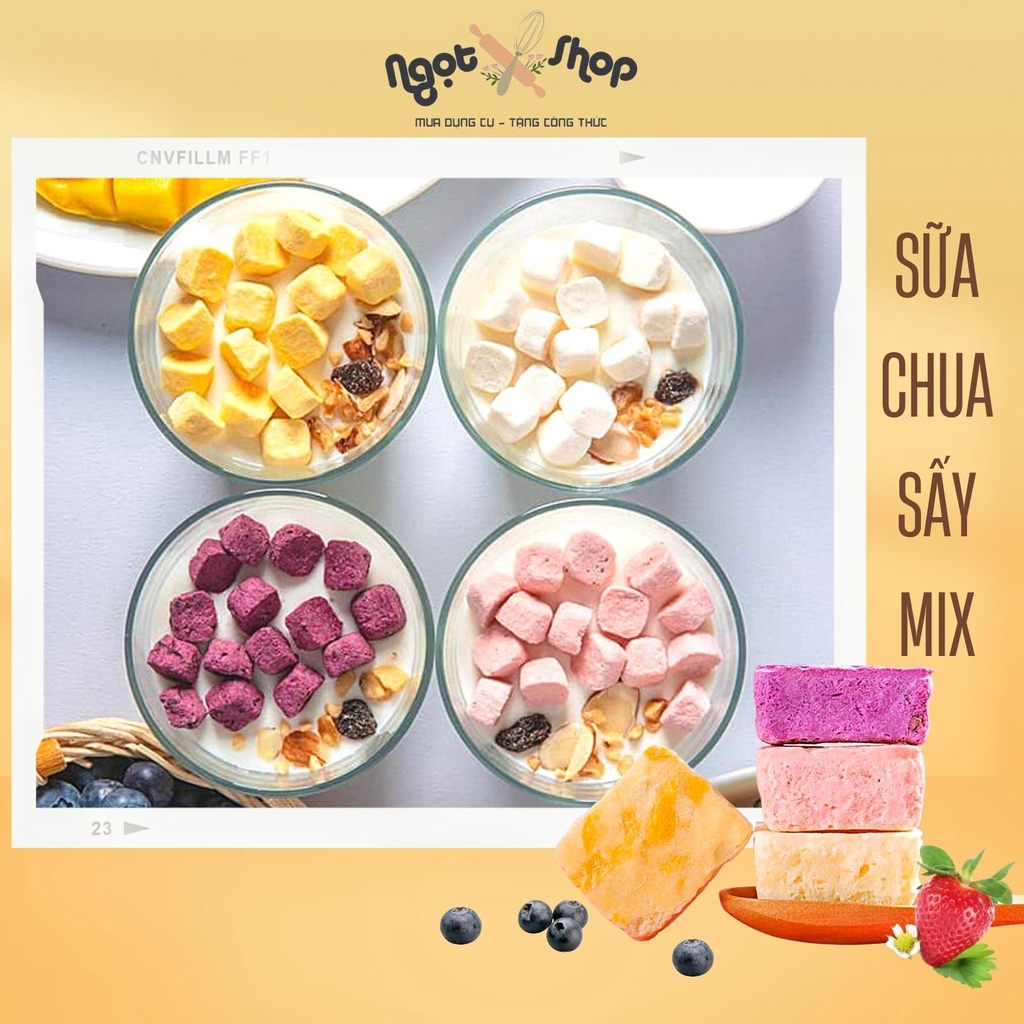 Sữa chua sấy lạnh mix 4 vị hoa quả thơm ngon, nguyên liệu làm kẹo nougat, ngũ cốc ăn sáng, hỗ trợ tiêu hóa ăn dặm cho bé