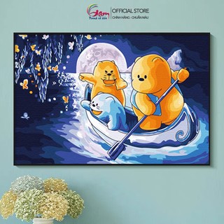 Tranh tự tô màu sơn dầu số hóa DIY size nhỏ cho trẻ em Mã C039 Đồng hành Hai chú gấu chèo thuyền