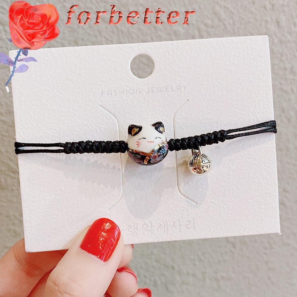 Vòng Tay Dây Bện Trang Trí Hình Mèo Đính Lục Lạc Xinh Xắn