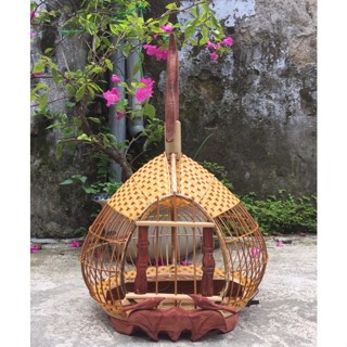  Lồng cu gáy Bamboo lồng nuôi chim cu gáy quả đào cửa dơi nóc đan mây cao cấp kèm phụ kiện 