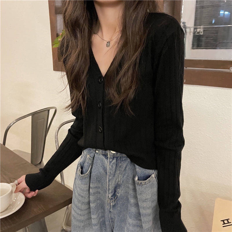 Áo Khoác Cardigan Dệt Kim Mỏng Cổ Chữ V Tay Dài Phong Cách Mới Mùa Thu Năm 2021