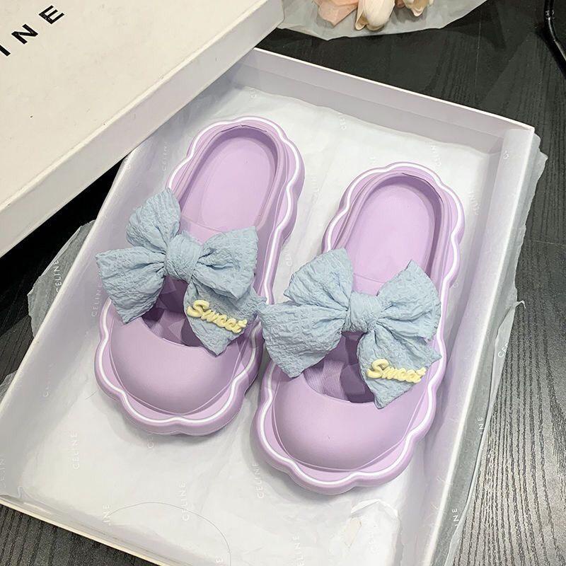 JY479- B14 NƠ VẢI CŨ Dép sục nơ vải thời trang nữ tính tiểu thư bánh bèo, chất liệu cao su dẻo