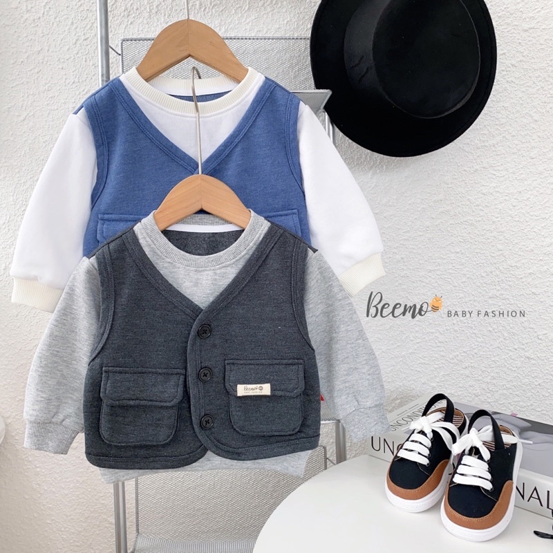 Áo nỉ dài tay phối gile Beemo cho bé