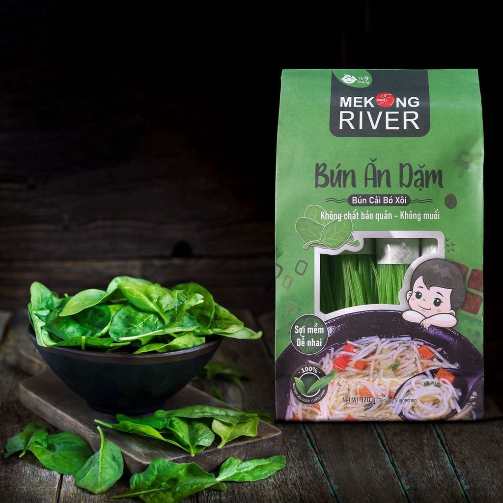 Bún ăn dặm cải bó xôi Mekong River cho bé từ 9 tháng tuổi giàu chất xơ, tốt cho tiêu hóa trẻ em
