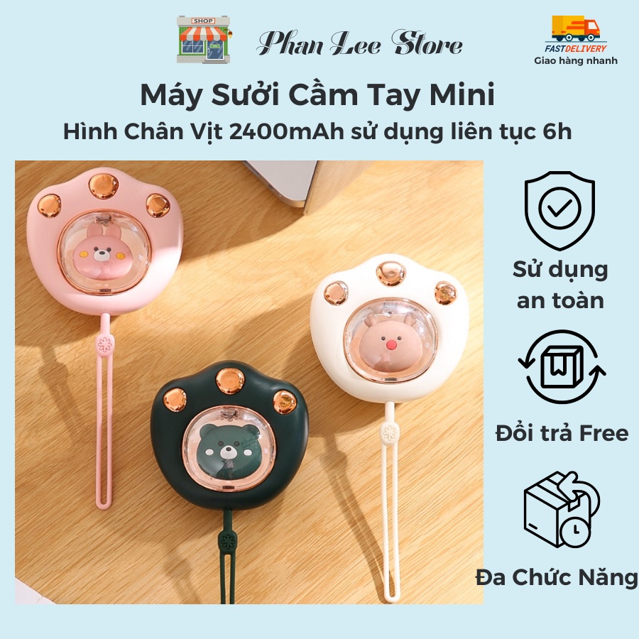 Máy sưởi mini cầm tay hình chân vịt pin 2400mAh đa chức năng quạt sưởi ấm mini thông minh nhỏ gọn, bỏ túi