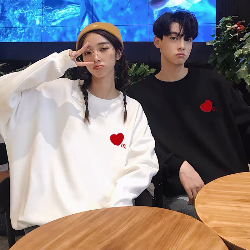 Áo đôi Sweater logo tim, Áo đôi nam nữ, Áo thu đông From rộng, chất đẹp mặc không xù - MODY