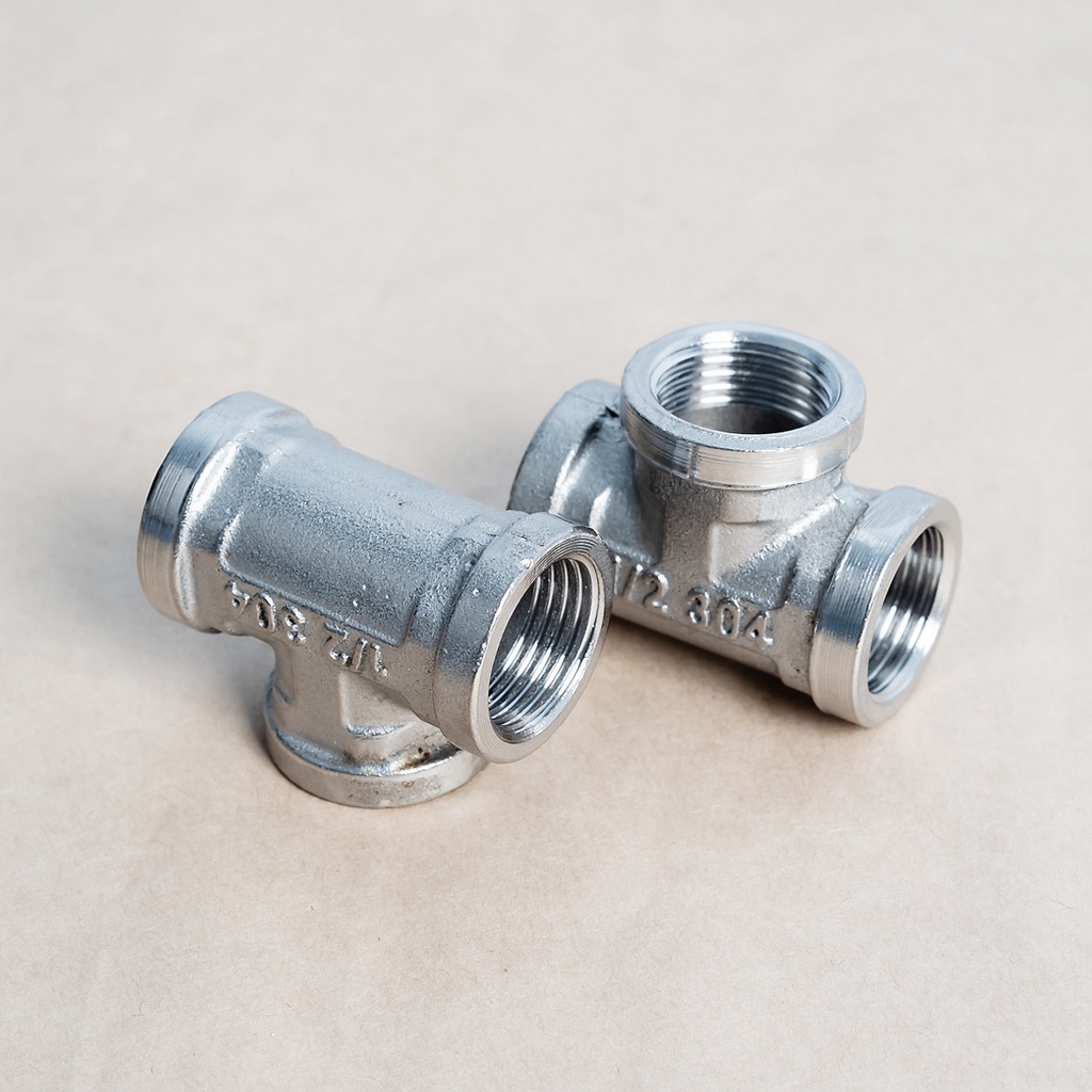 Combo 2 nối, co, tê ren Inox 304 phi 21 – ren 1/2