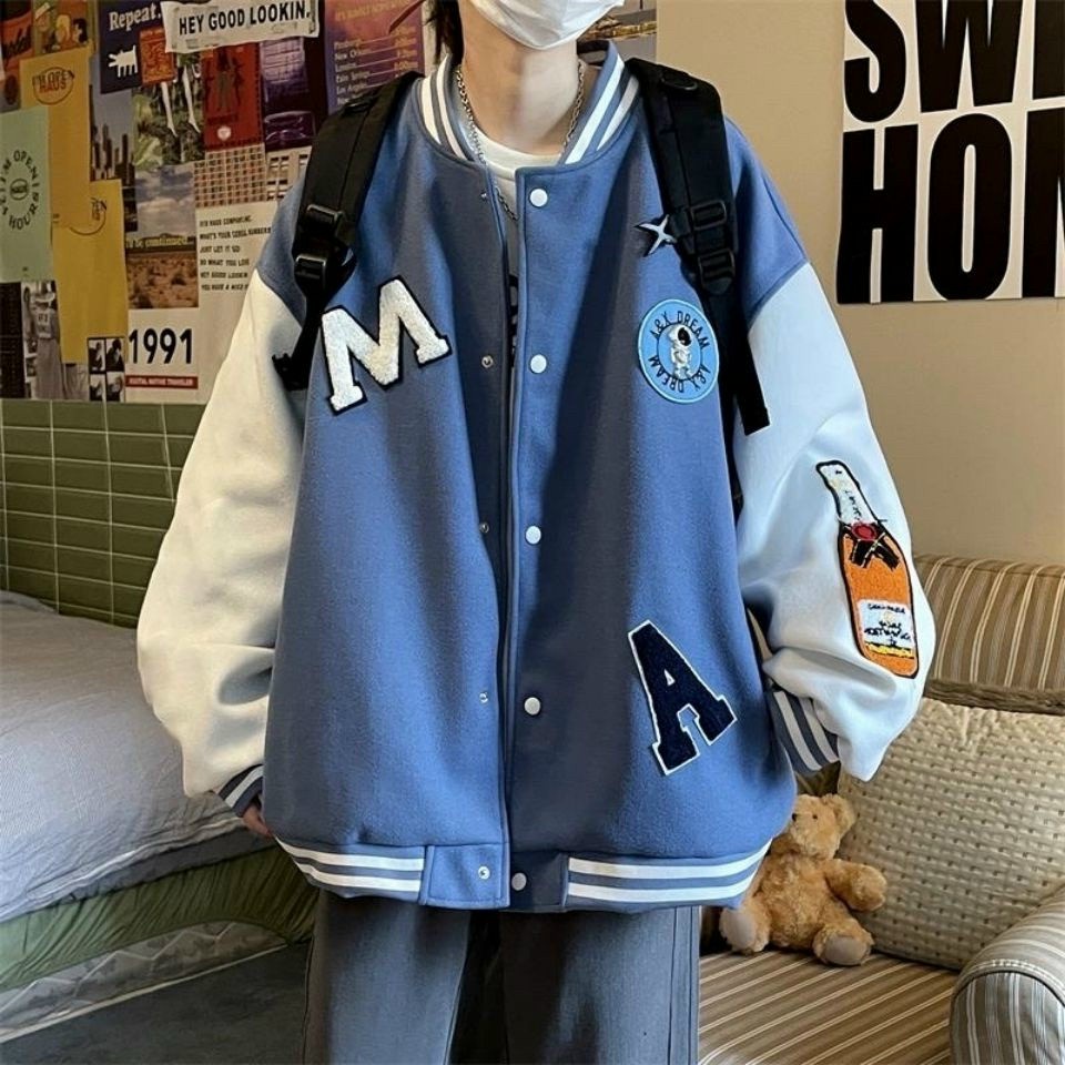 (Miễn Phí Ship) Aó khoát nam tay dài phối thêu chữ,áo bomber nút bấm có túi thời trang