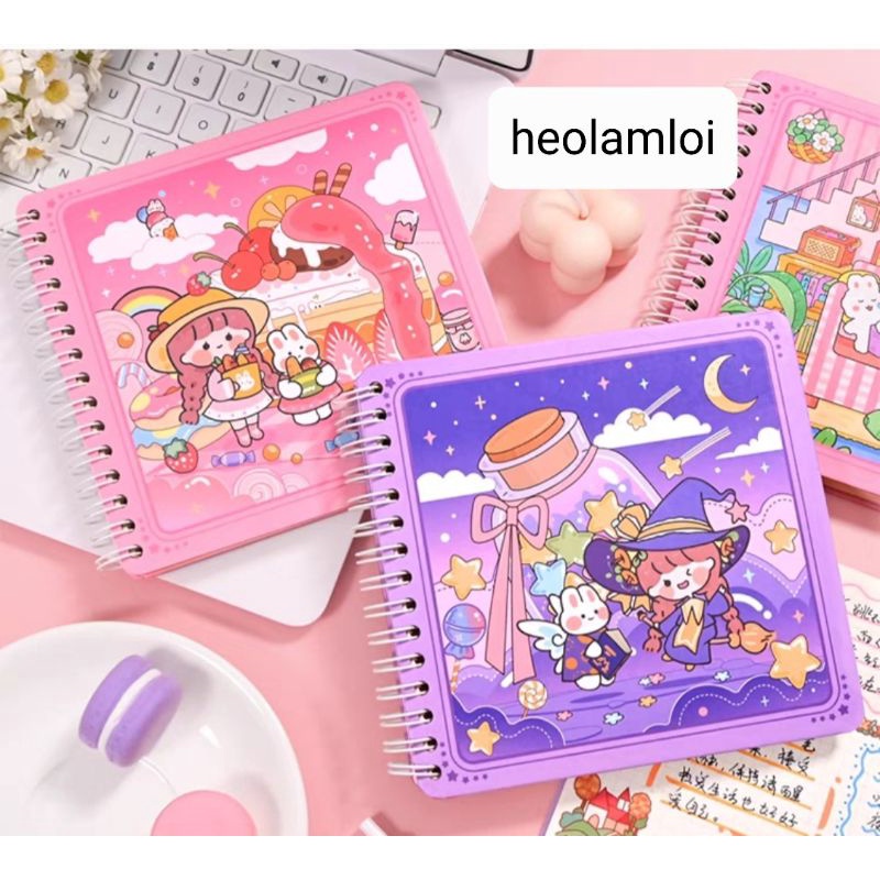 Sổ vuông lò xo cỡ lớn 145 x 145mm,138 trang, bìa dày, dễ thương, mã 21005