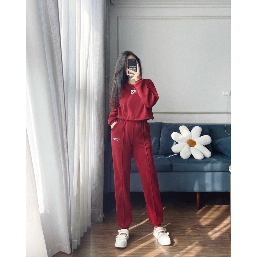 Set nỉ bộ croptop- Quần áo Unisex Nam Nữ