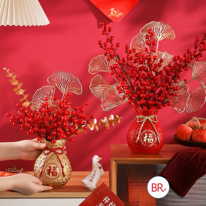 Cành rẻ quạt trang trí Tết tài lộc – Cành lá hoa vàng kim trang trí nhà cửa – 01742