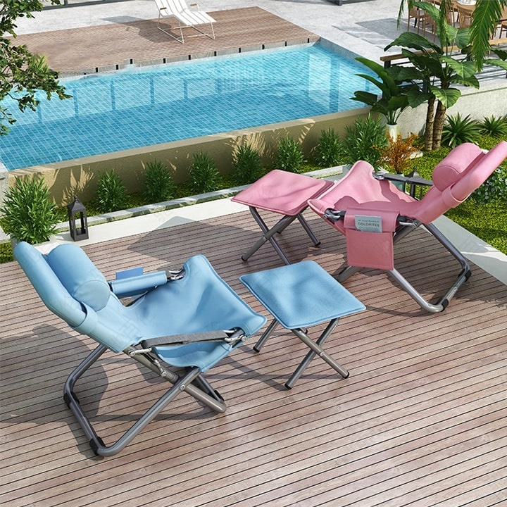 Ghế xếp thư giãn, ghế lười đọc sách có gác chân và túi để để tiện lợi, nhỏ gọn có thể mang đi du lịch, câu cá