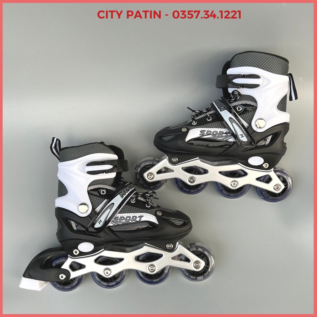 Giày trượt patin trẻ em, Patin bear cho trẻ có bánh đầu sáng đèn, Giày điều chỉnh tăng giảm được size
