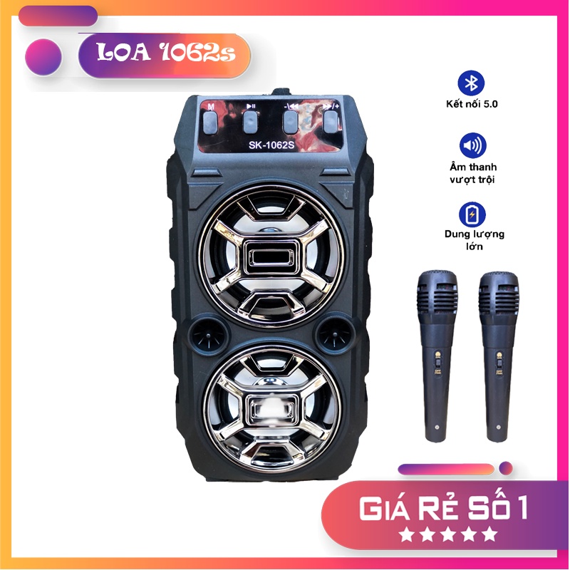 Loa Bluetooth Không Dây Mini SK 1062S Tặng 2 Mic Có Dây Hỗ Trợ Cắm USB Thẻ Nhớ Âm Thanh Hay Bass Căng