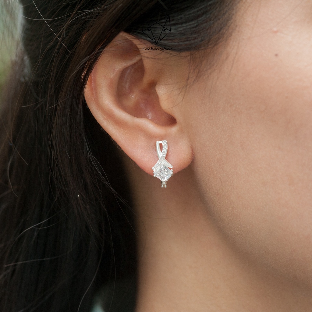 Khuyên Tai Bạc Ta CaoBac Jewellery Cho Nữ Thiết Kế Ổ Đá Vắt ChéO Đính Đá Tinh Tế Lấp Lánh Dành Tặng Cho Bạn Gái