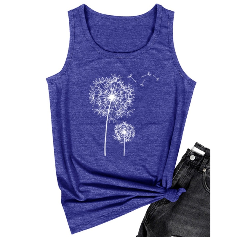 Áo Thun Không Tay Cổ Tròn Màu Trơn In Họa Tiết Hoa Dành Cho Nữ