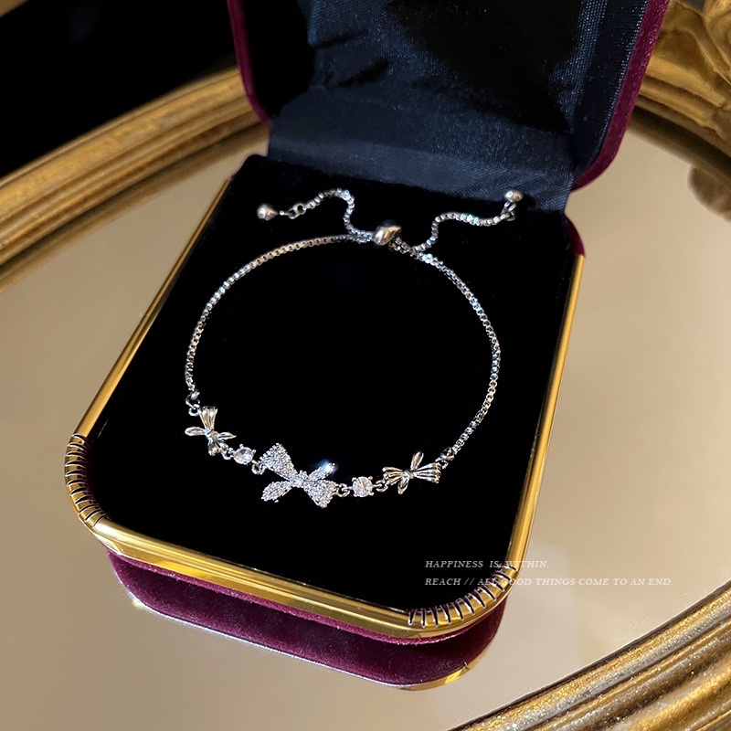 B33 Lắc tay vòng tay nữ titan không gỉ mặt chuỗi nơ đẹp Ring House