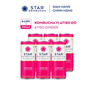 Lốc 6 lon trà STAR KOMBUCHA Atiso đỏ / Atiso Ginger (250ml/lon) - Trà kombucha chứa probiotics bảo vệ sức khoẻ