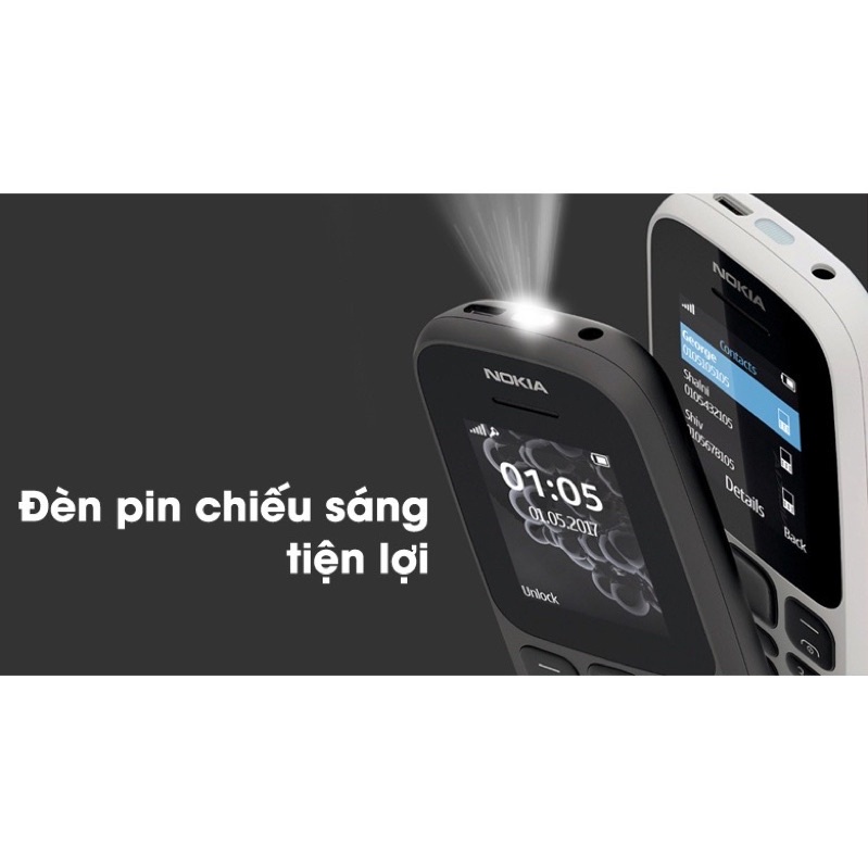 Nokia 105,  2 sim mẫu mới nhất, Điện thoại nokia nghe gọi loa lớn kèm pin sạc. BH 12 tháng