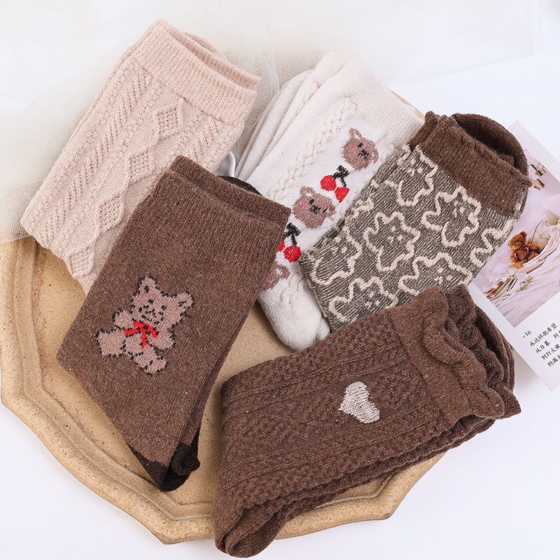 Tất Bắp Chân Hàn Quốc Dễ Phối Đồ / Vớ Dày Dặn Ấm Áp Họa Tiết Gấu Cherry Dễ Thương Thời Trang Thu Đông Cho Nữ