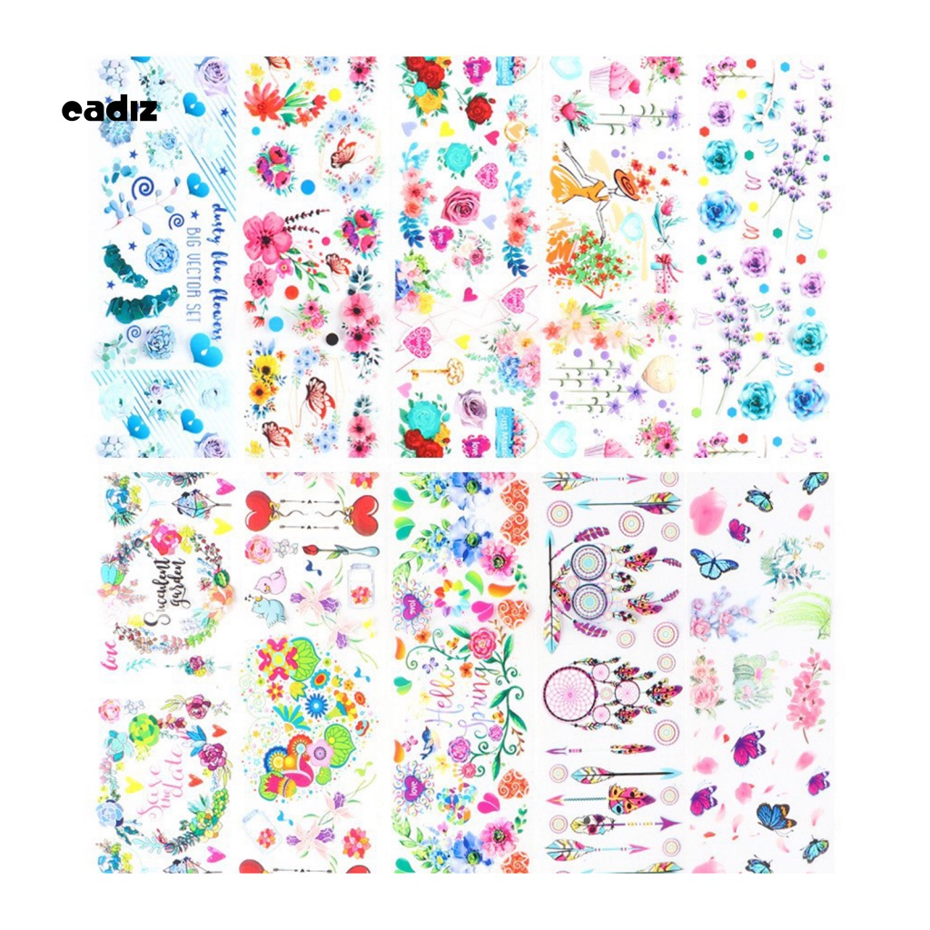Bộ 10 Miếng Dán Trang Trí Móng Tay Hình Hoa Hồng Chống Rơi