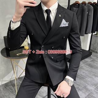 Áo Vest Nam 6 Cúc màu đen, Suit nam 6 cúc màu đen, Fom ôm đẹp, chất vải sịn