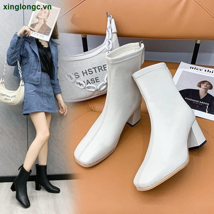 Giày Boot Cao Gót Mũi Vuông Thiết Kế Mỏng Kiểu Dáng Mới Có Size Lớn Từ 35-44 / 41 / 42 Thời Trang Dành Cho Nữ / 43