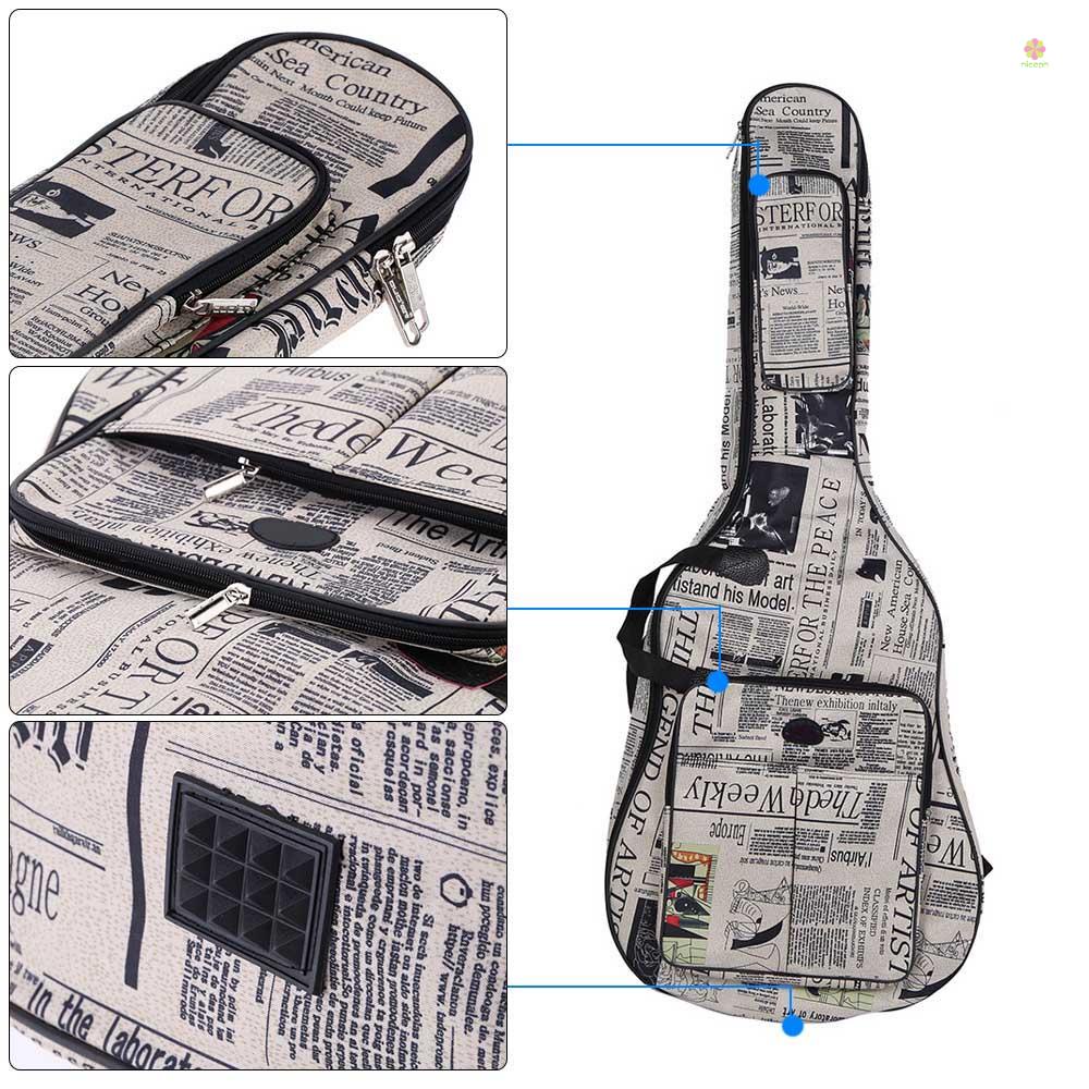 Túi Đựng Đàn Guitar 41Inch 600D Bằng Vải Oxford Họa Tiết Tờ Báo Chống Thấm Nước Có Dây Đeo Tiện Dụng